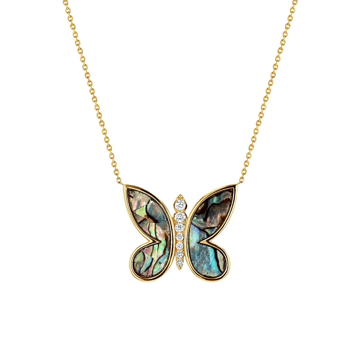 Diamond Abalone Inlay Butterfly Necklace sold by Baby Gold