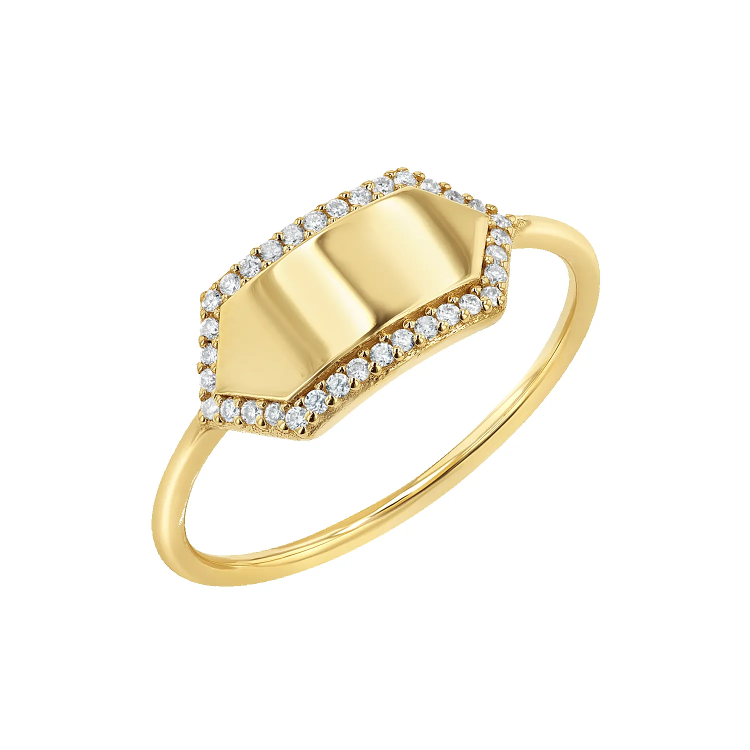 Diamond Hex Engravable Tag Ring sold by Baby Gold