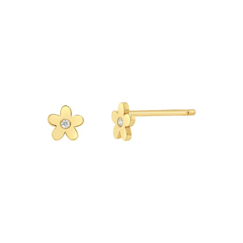 Diamond Flower Stud Earrings sold by Baby Gold