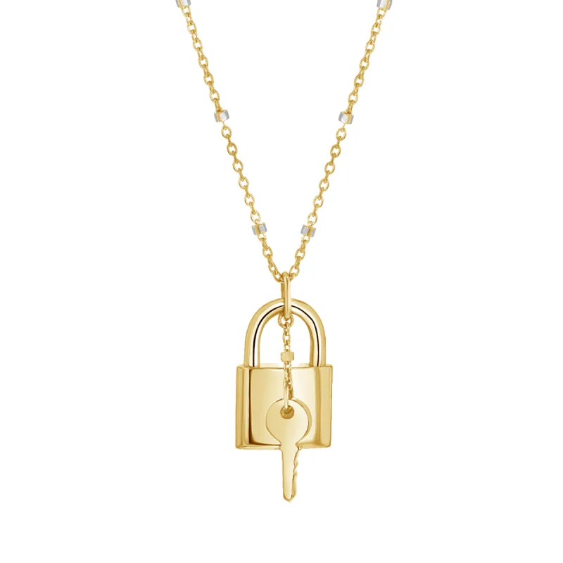 Love Padlock and Key Sparkle Chain Necklace sold by Baby Gold