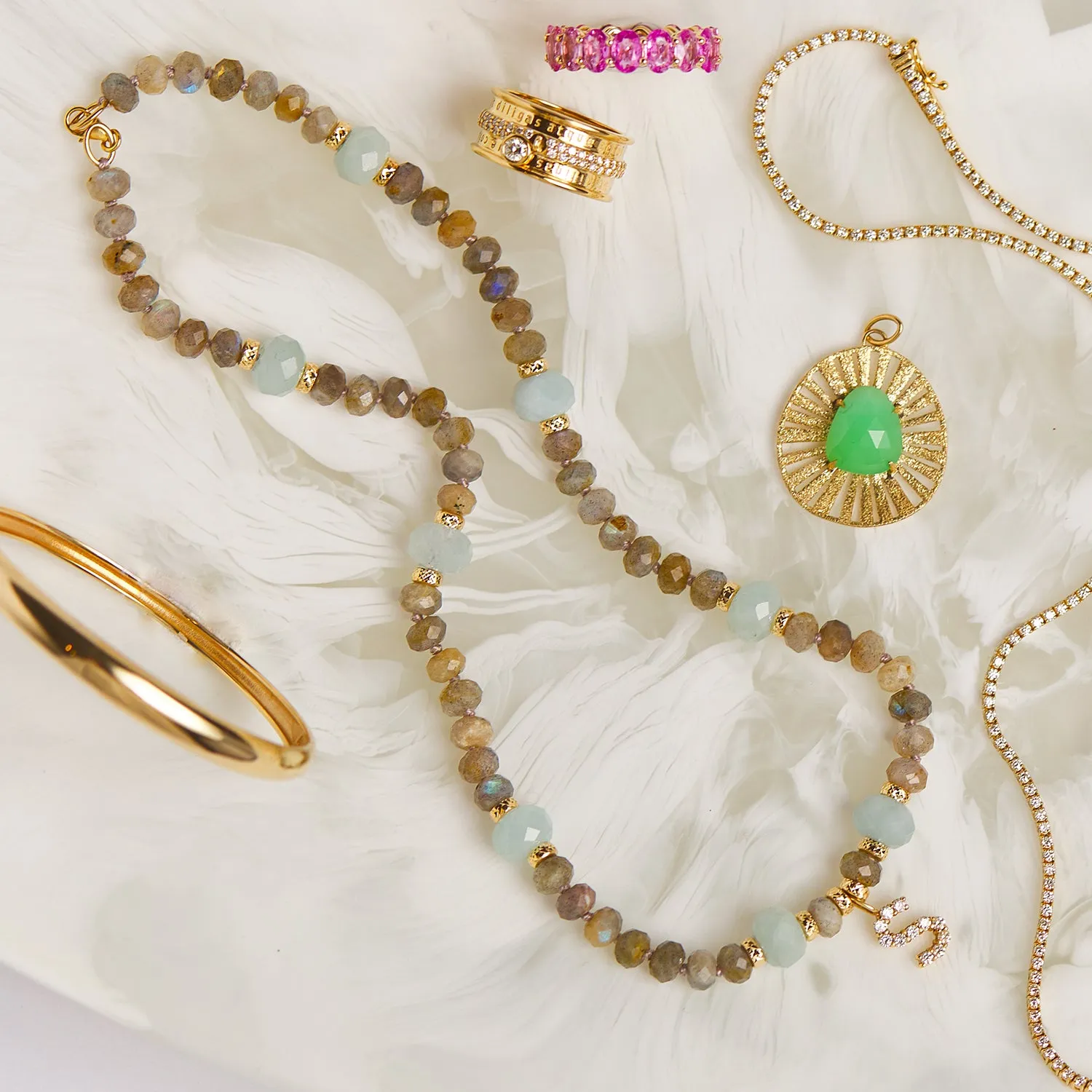 Diamond Letter Aqua & Labradorite Necklace sold by Baby Gold product image thumbnail 2