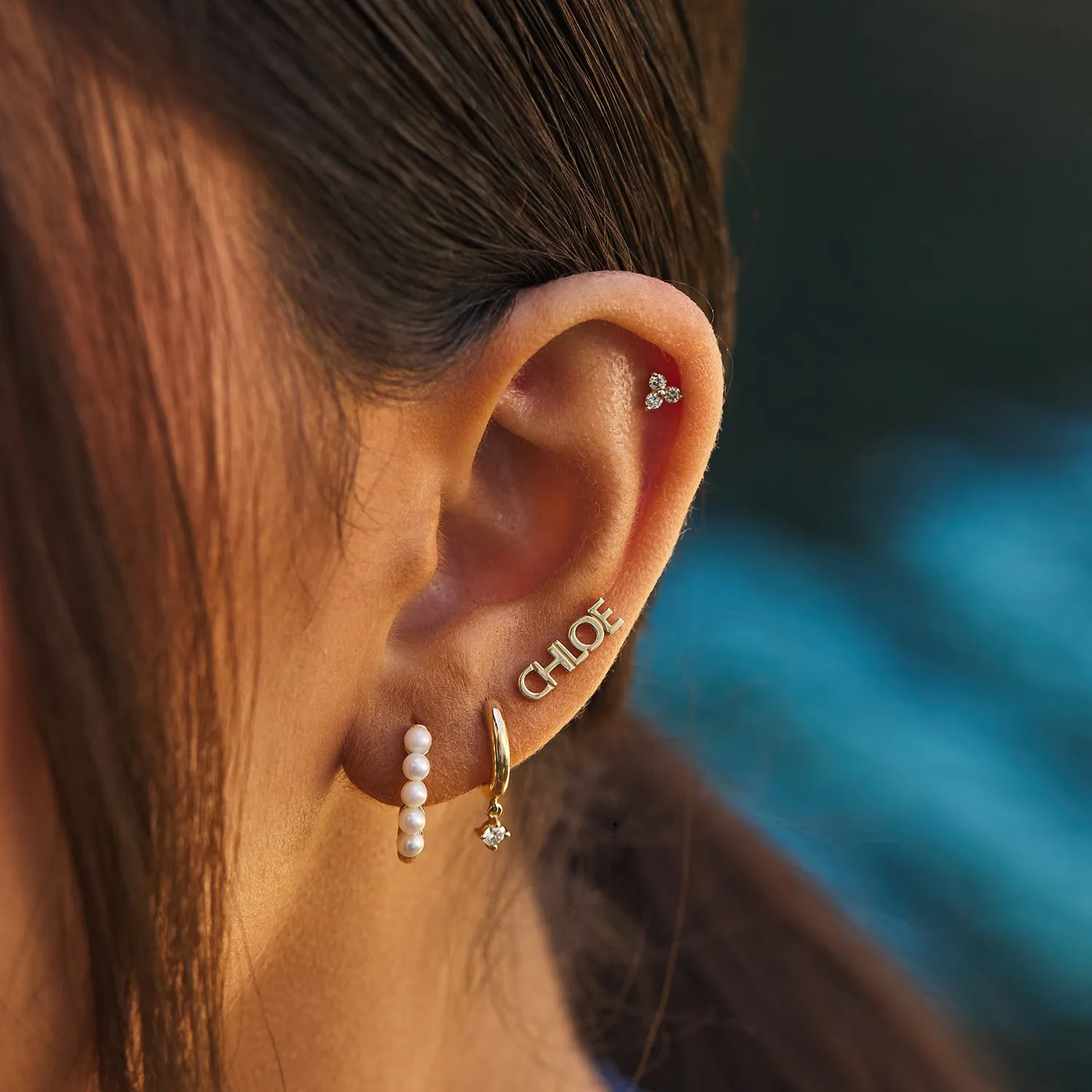 Pearl Huggies Hoop Earrings sold by Baby Gold product image thumbnail 4