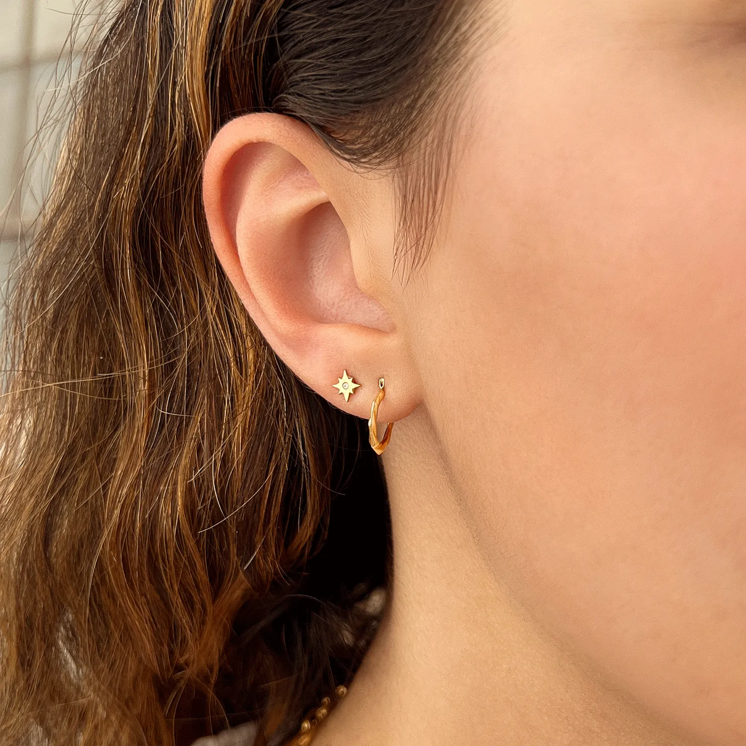 Tiny Hex Hoop Earrings sold by Baby Gold product image thumbnail 5