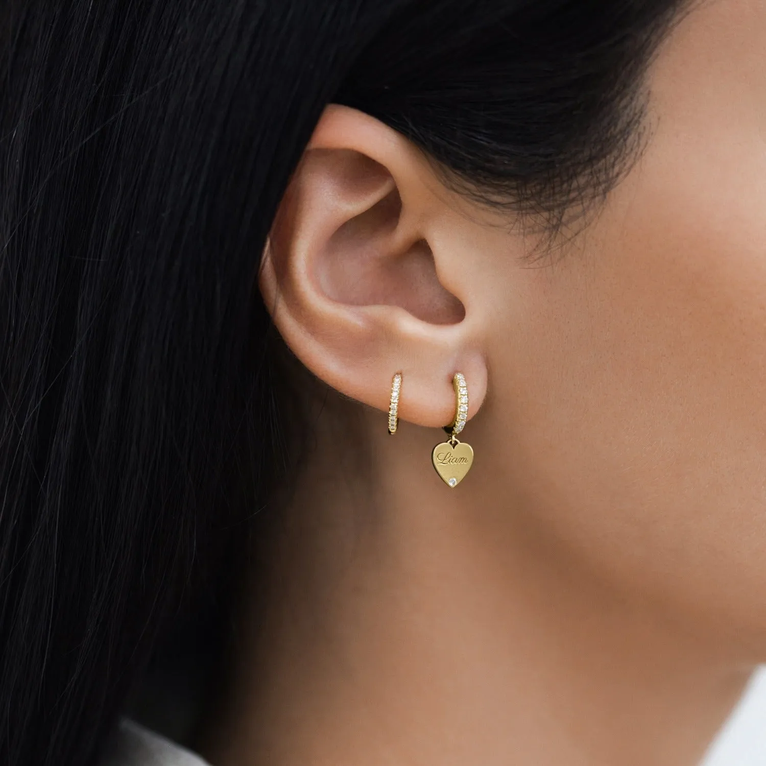 Custom Diamond Heart Huggie Earrings sold by Baby Gold product image thumbnail 4