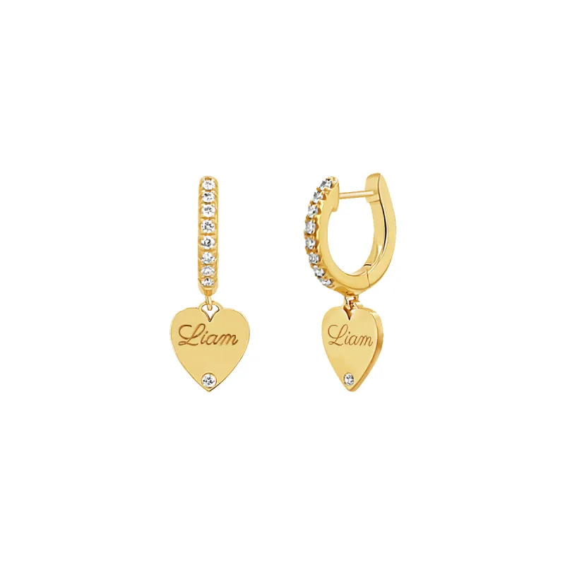 Custom Diamond Heart Huggie Earrings sold by Baby Gold