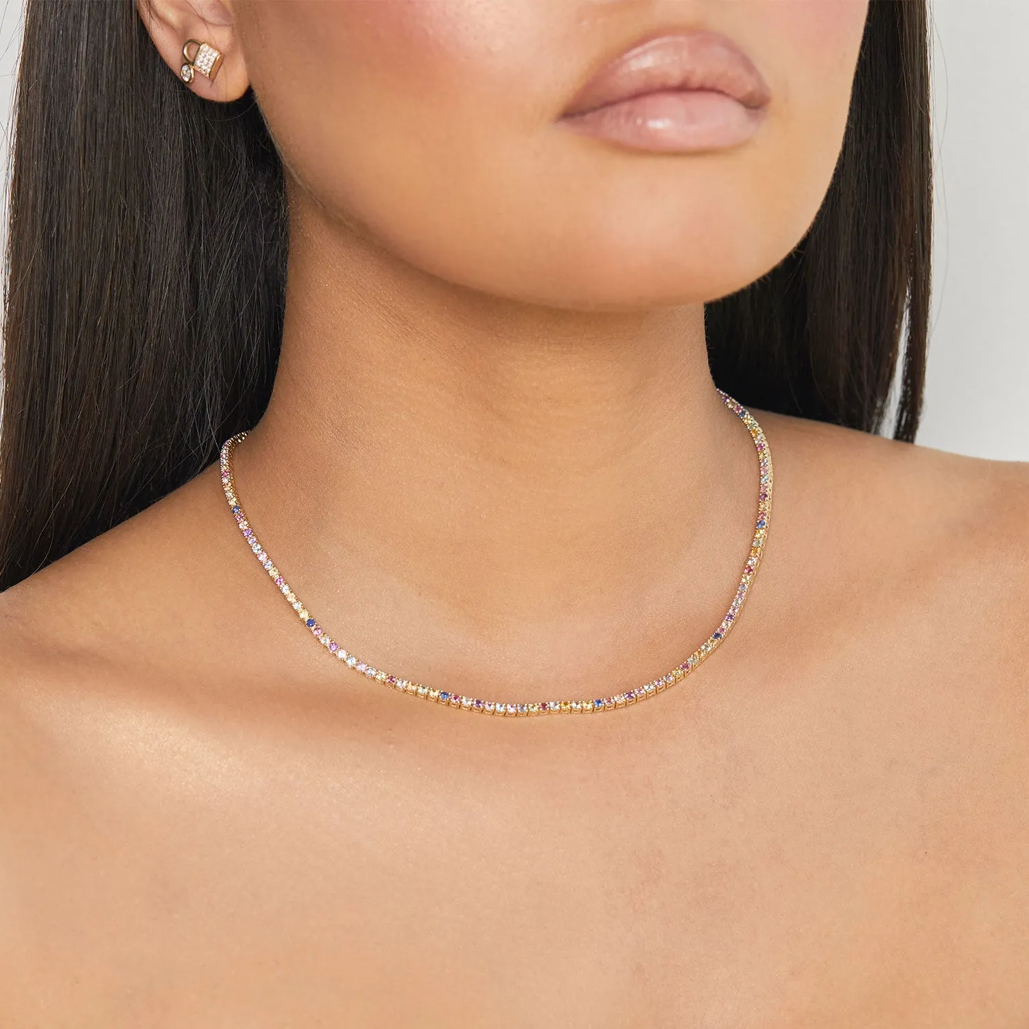 Rainbow Gemstone Tennis Necklace sold by Baby Gold product image thumbnail 5