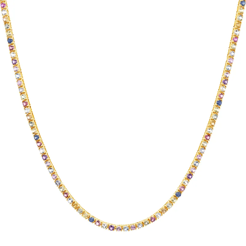 Rainbow Gemstone Tennis Necklace sold by Baby Gold