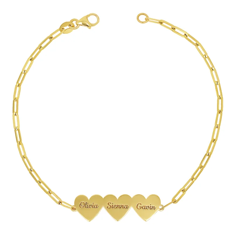 Engravable Multi Heart Paper Clip Bracelet sold by Baby Gold
