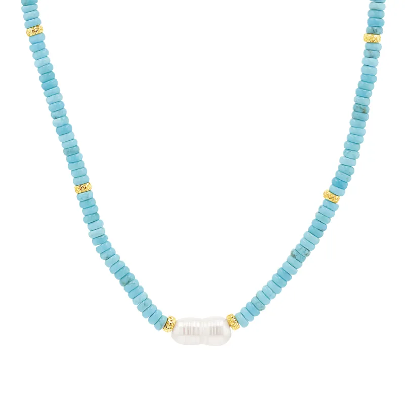Pearl & Gold Accent Turquoise Necklace sold by Baby Gold
