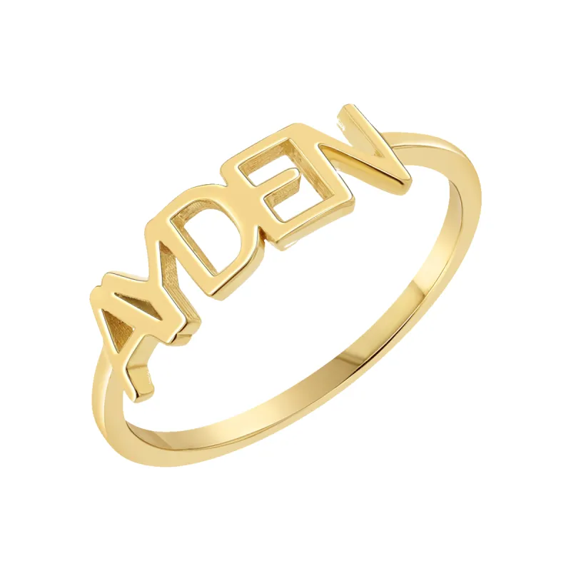 Linear Name Ring sold by Baby Gold
