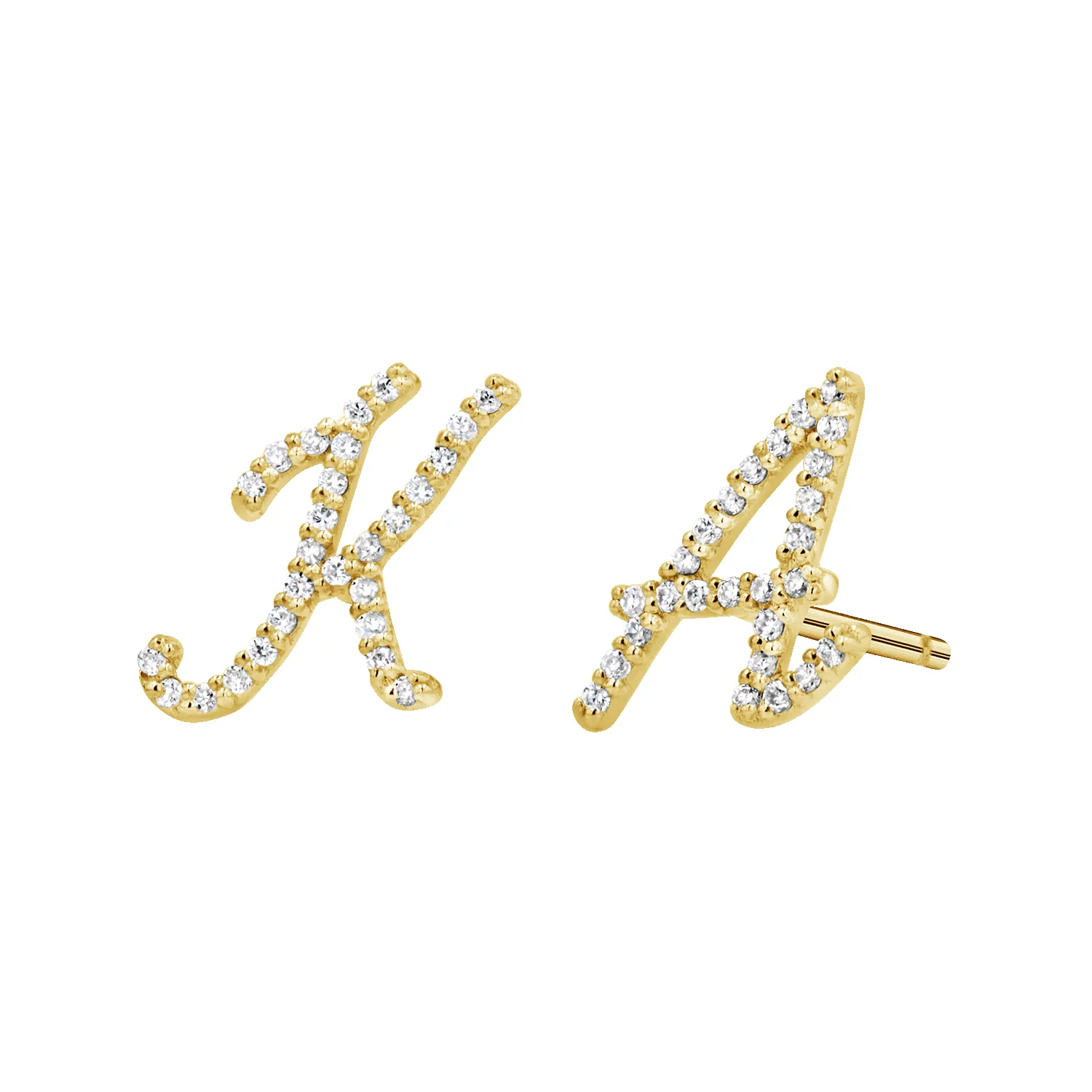Diamond Pave Script Letter Stud sold by Baby Gold