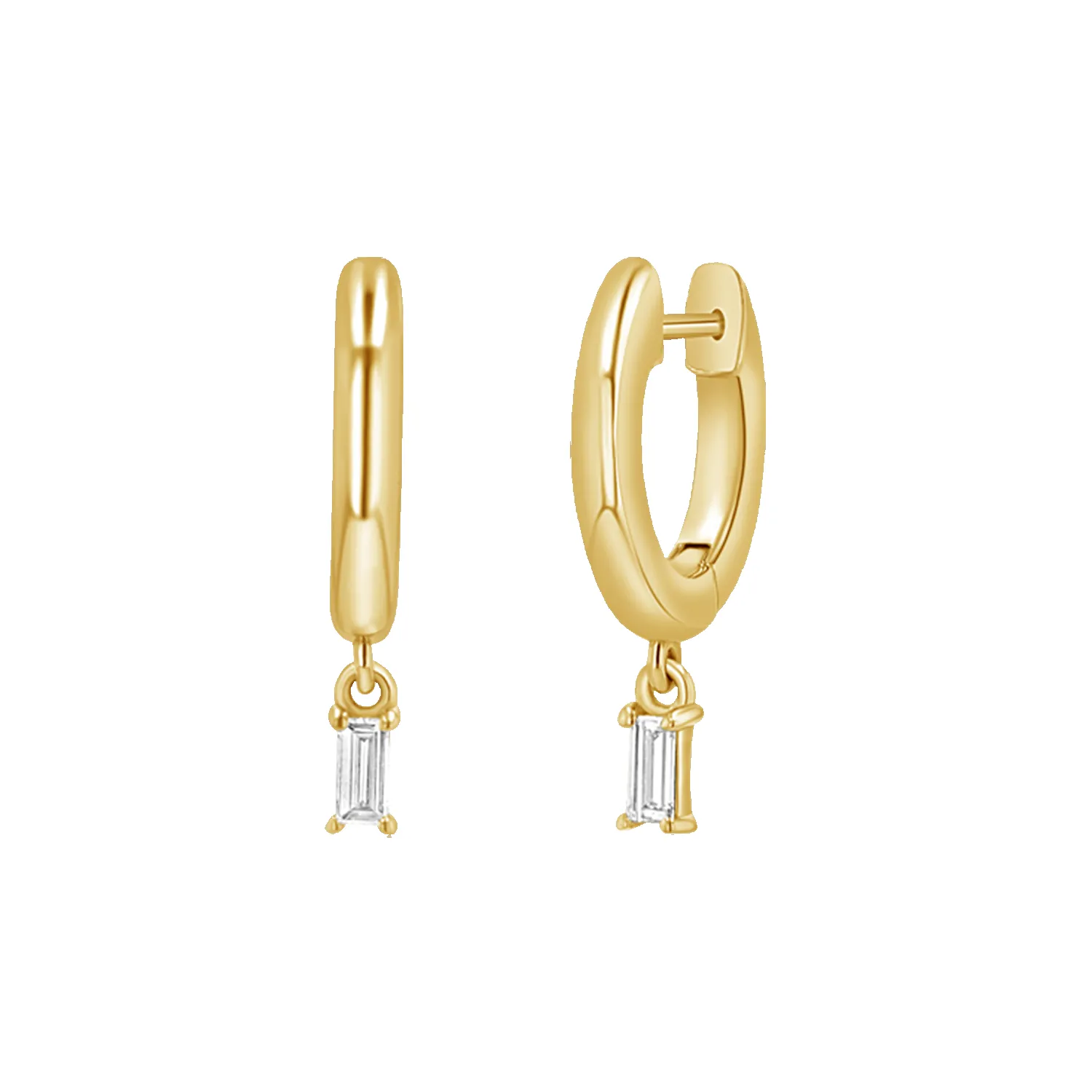 Diamond Baguette Charm Drop Huggies sold by Baby Gold