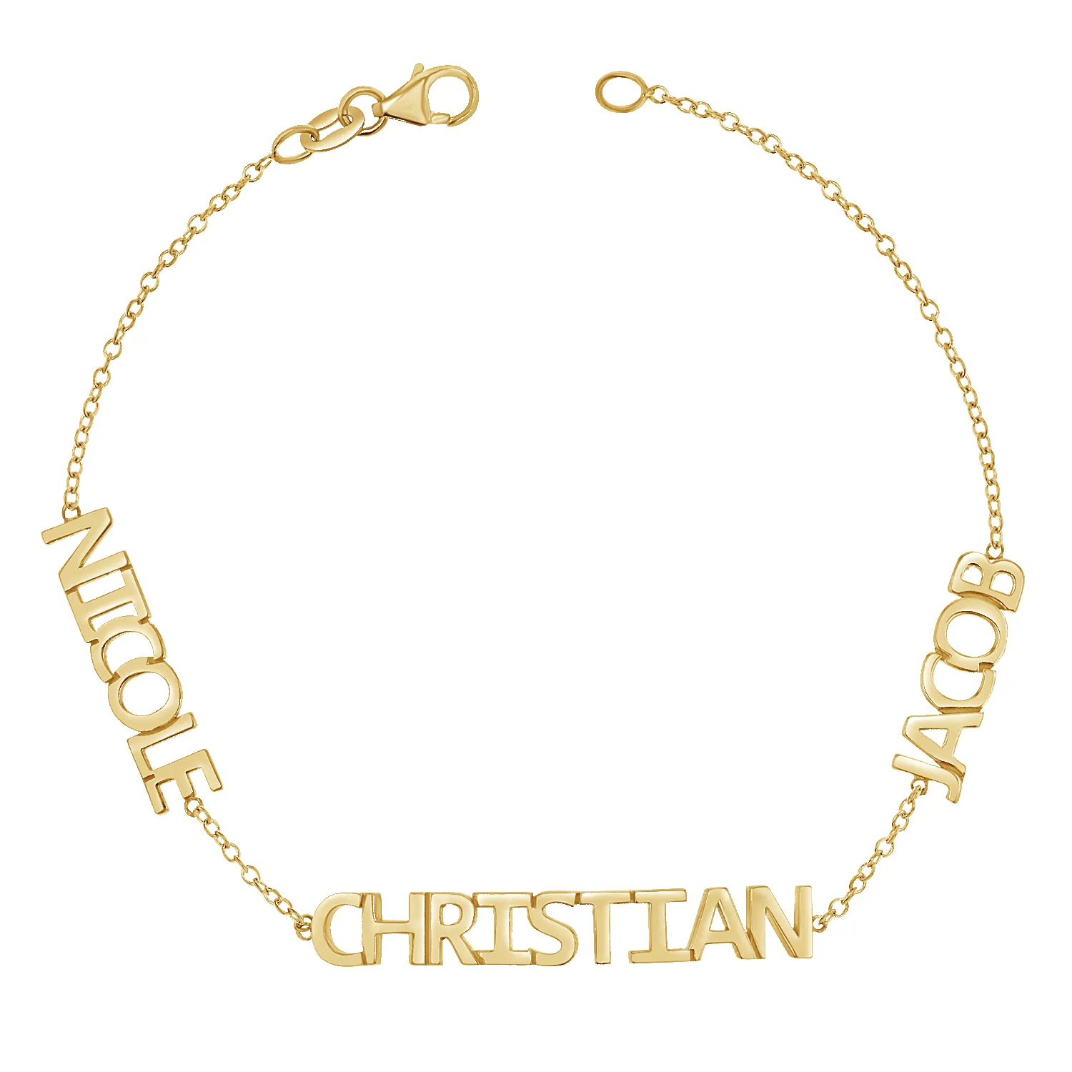 Multi Block Letter Name Bracelet sold by Baby Gold