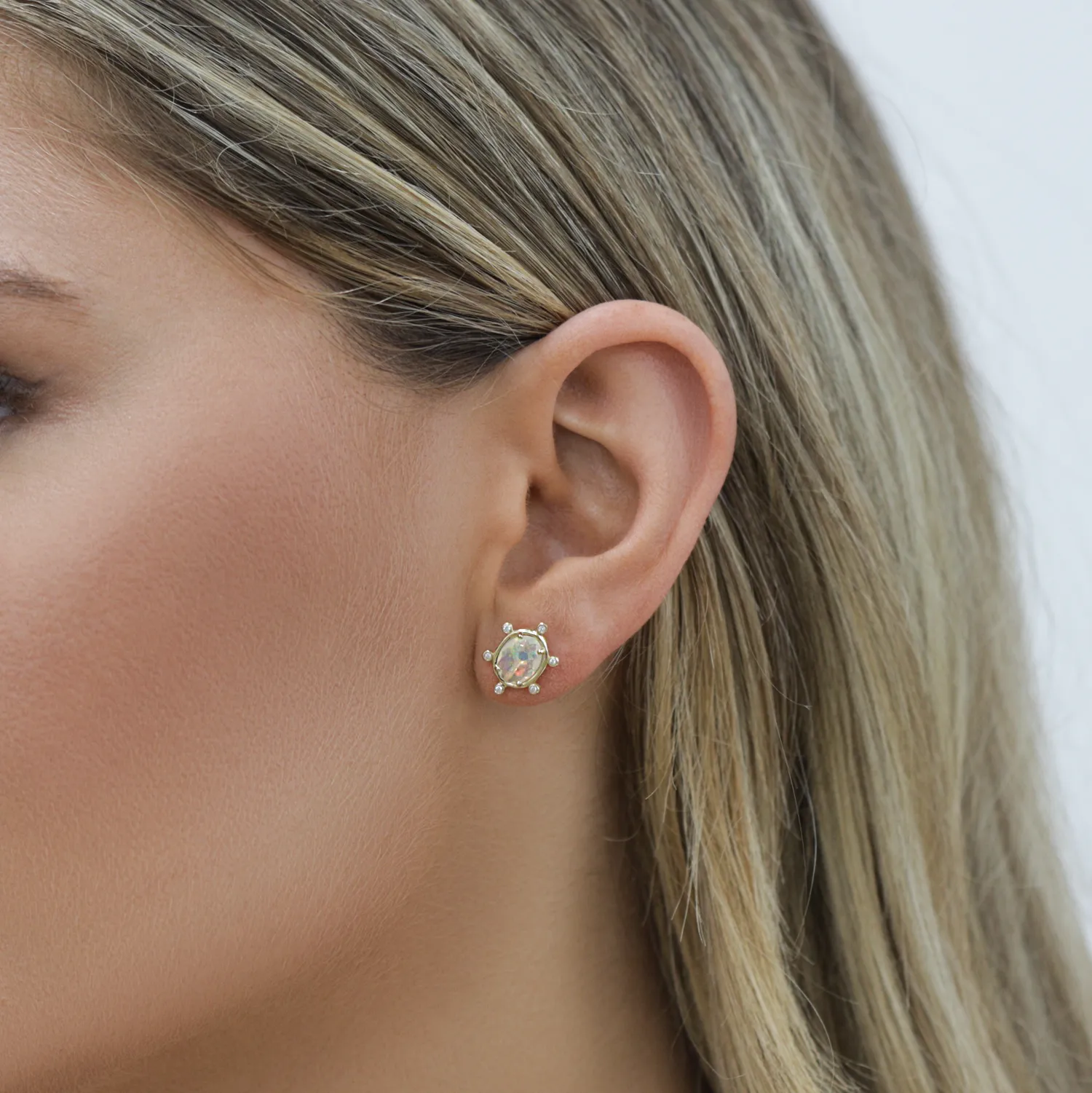 Opal and Diamond Halo Studs sold by Baby Gold product image thumbnail 5