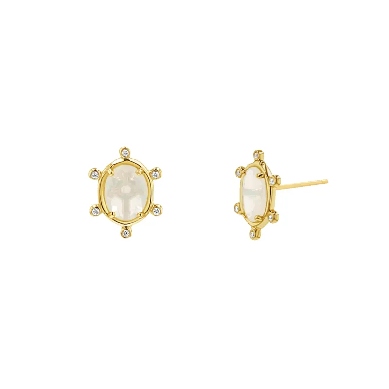 Opal and Diamond Halo Studs sold by Baby Gold
