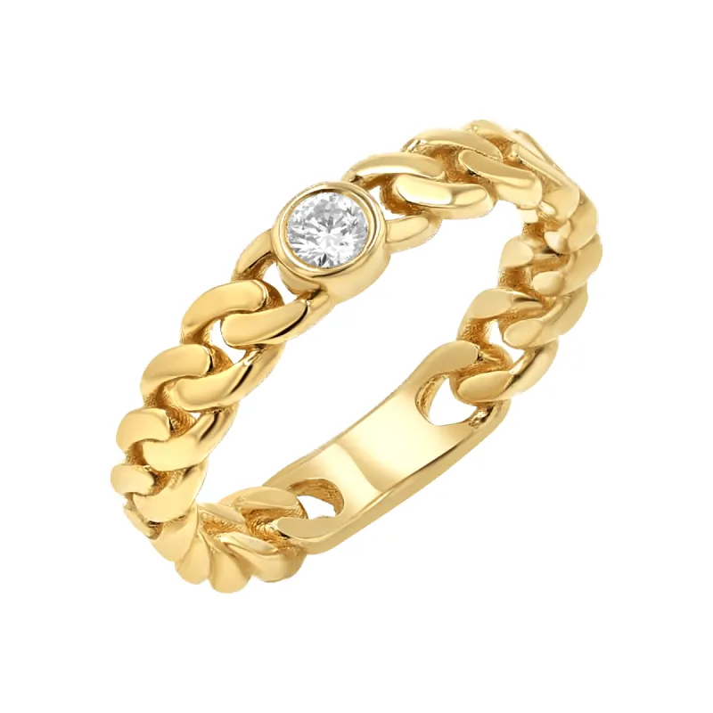 Diamond Solitaire Cuban Link Ring sold by Baby Gold