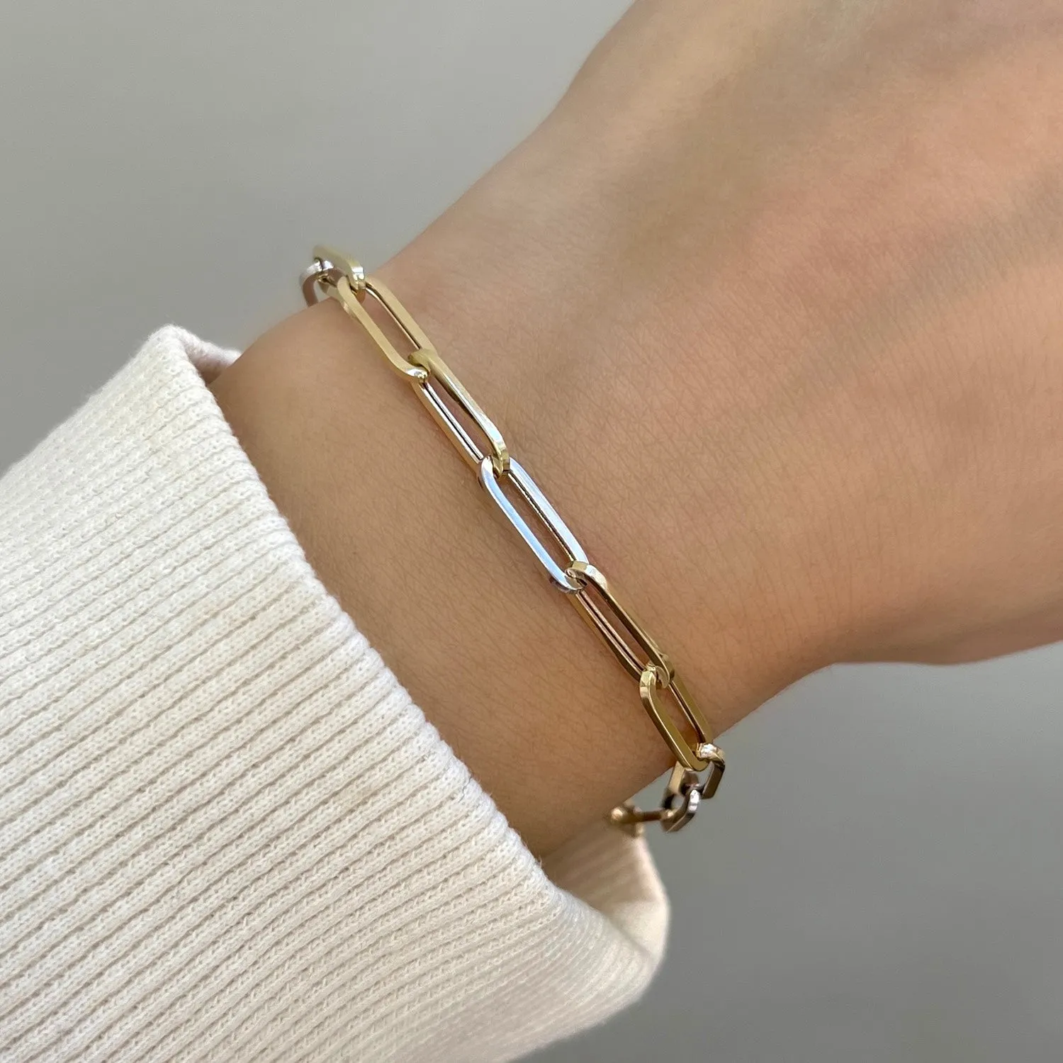 Two-Tone Large Paper Clip Chain Bracelet sold by Baby Gold product image thumbnail 3