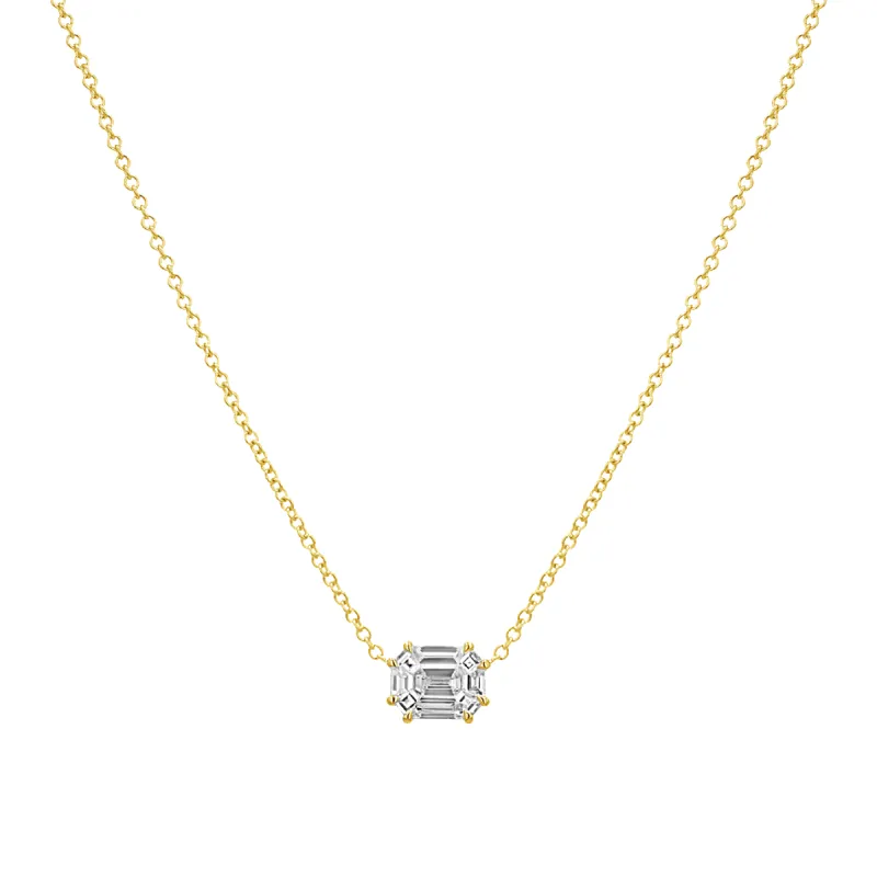 Emerald Shape Illusion Set Diamond Necklace sold by Baby Gold