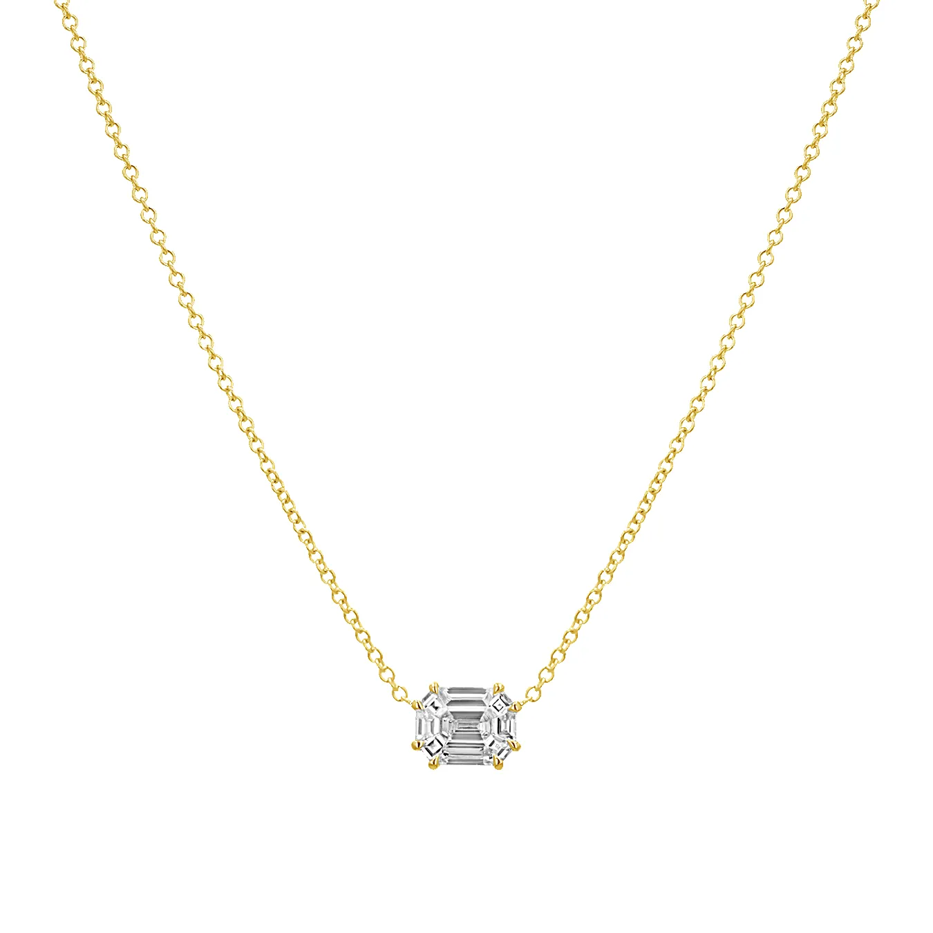 Emerald Shape Illusion Set Diamond Necklace sold by Baby Gold