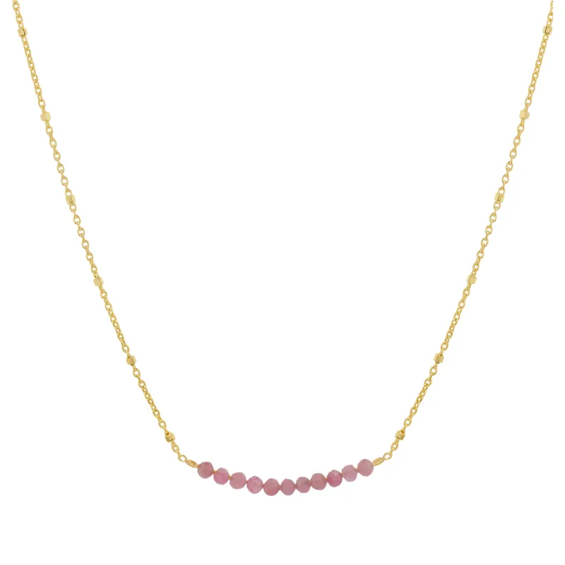 Pink Sapphire Bead Bar Necklace sold by Baby Gold