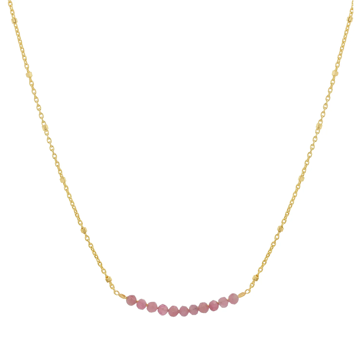 Pink Sapphire Bead Bar Necklace sold by Baby Gold