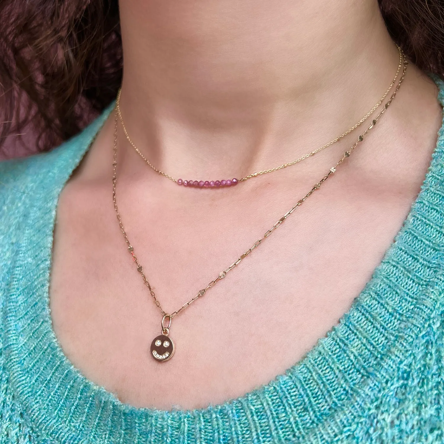 Pink Sapphire Bead Bar Necklace sold by Baby Gold product image thumbnail 3