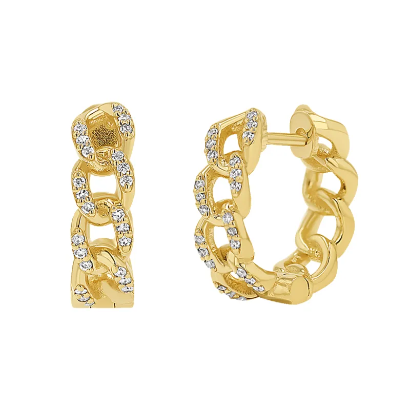 Diamond Cuban Link Huggies Hoop Earrings sold by Baby Gold