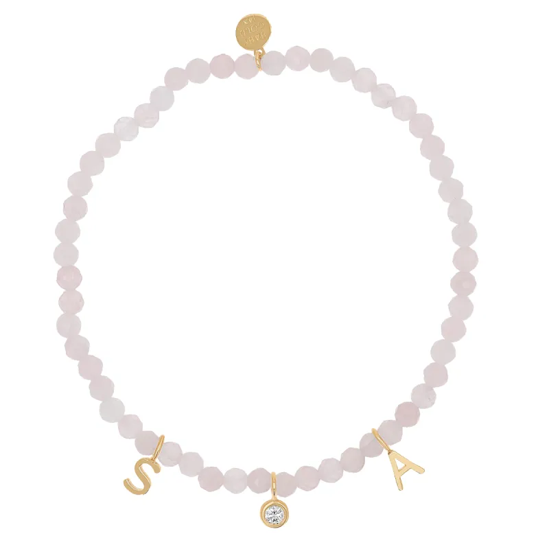 Rose Quartz & Custom Charm Bracelet sold by Baby Gold