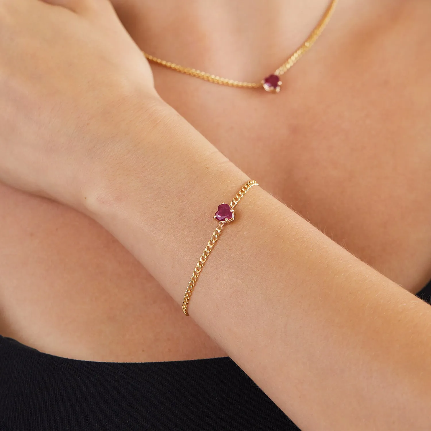 Ruby Heart Cuban Link Bracelet sold by Baby Gold product image thumbnail 2