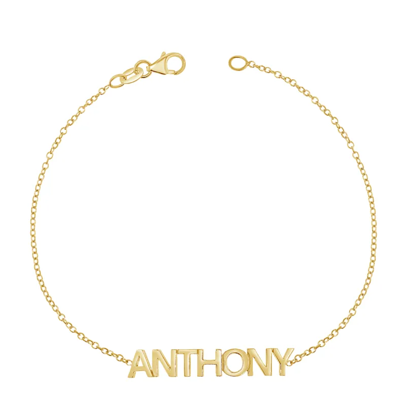 Block Letter Name Bracelet sold by Baby Gold