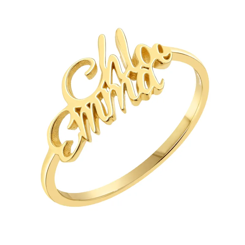 Script Double Name Ring sold by Baby Gold