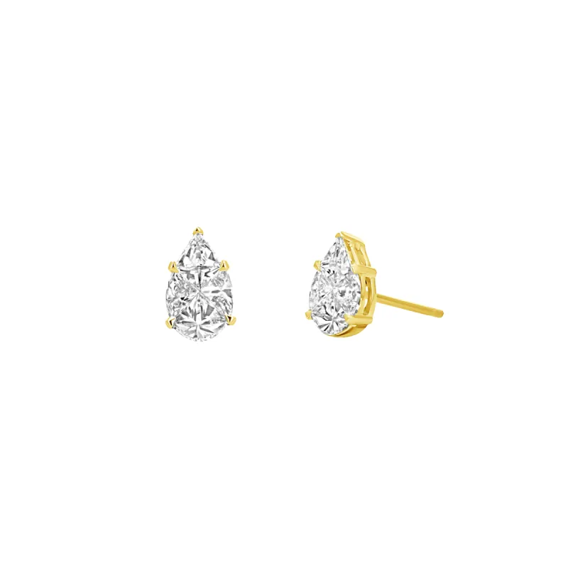 Pear Shape Illusion Set Diamond Stud Earrings sold by Baby Gold