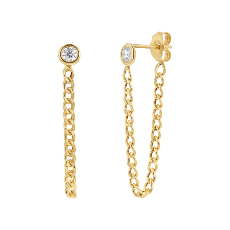 Cuban Link Drop Chain Diamond Earring sold by Baby Gold