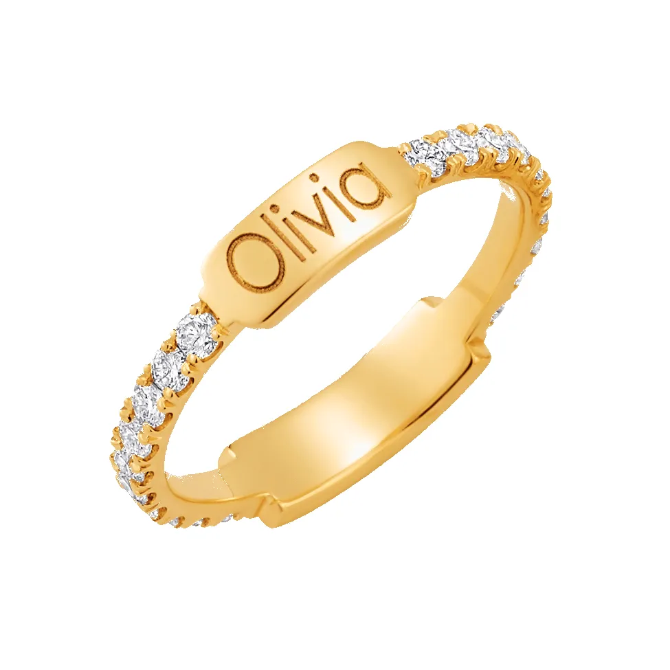 Moyen Diamond U-Pave Engraved Ring sold by Baby Gold