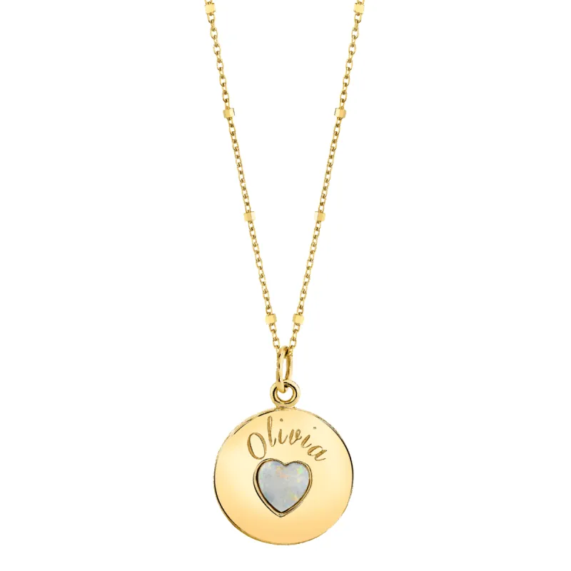 Grand Opal Heart Name Medallion sold by Baby Gold