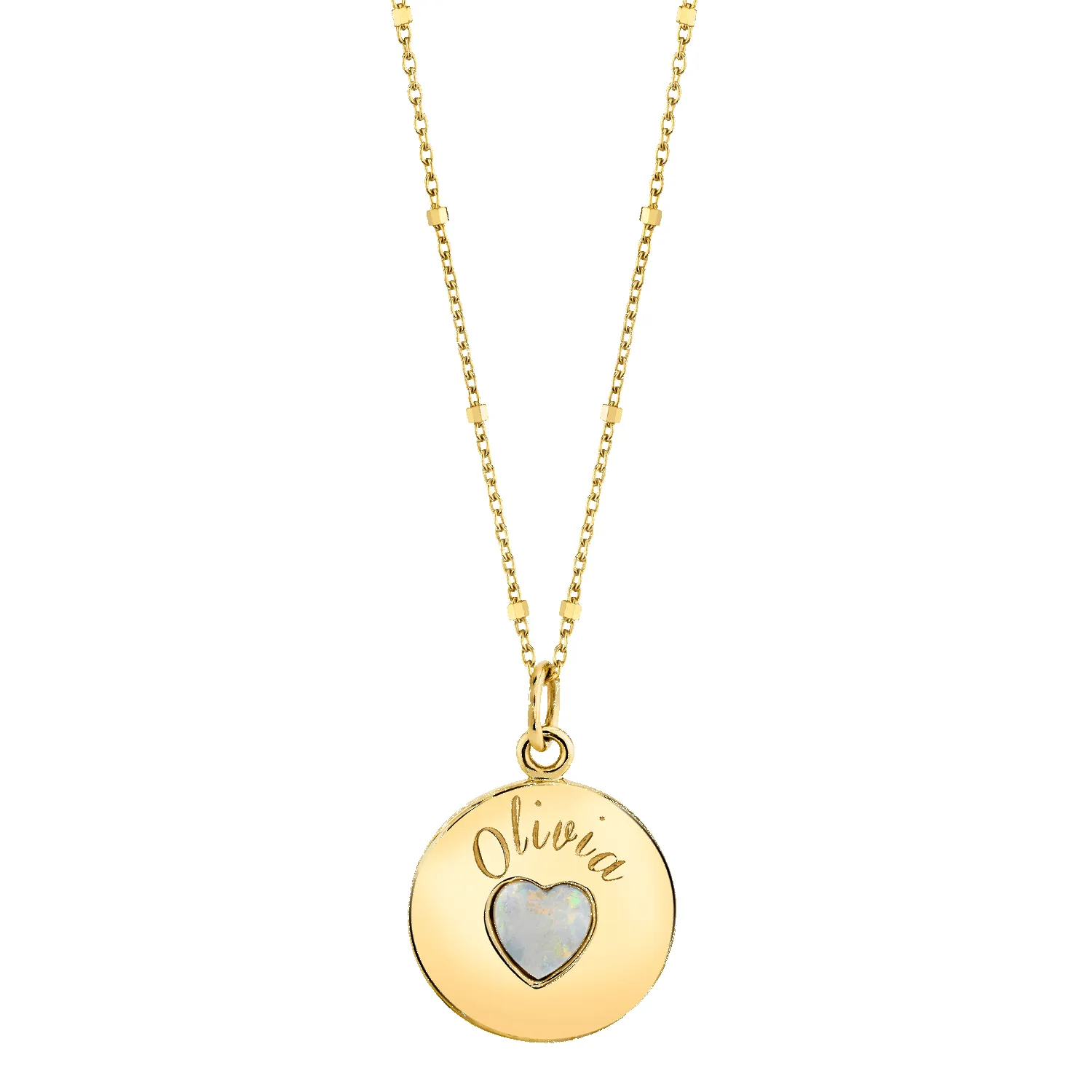 Grand Opal Heart Name Medallion sold by Baby Gold