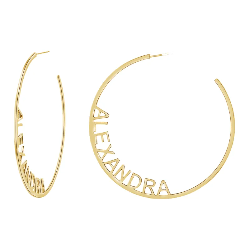 Large Custom Block Name Hoop Earrings sold by Baby Gold