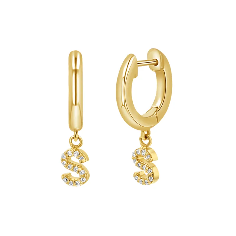 Diamond Initial Charm Drop Huggies sold by Baby Gold