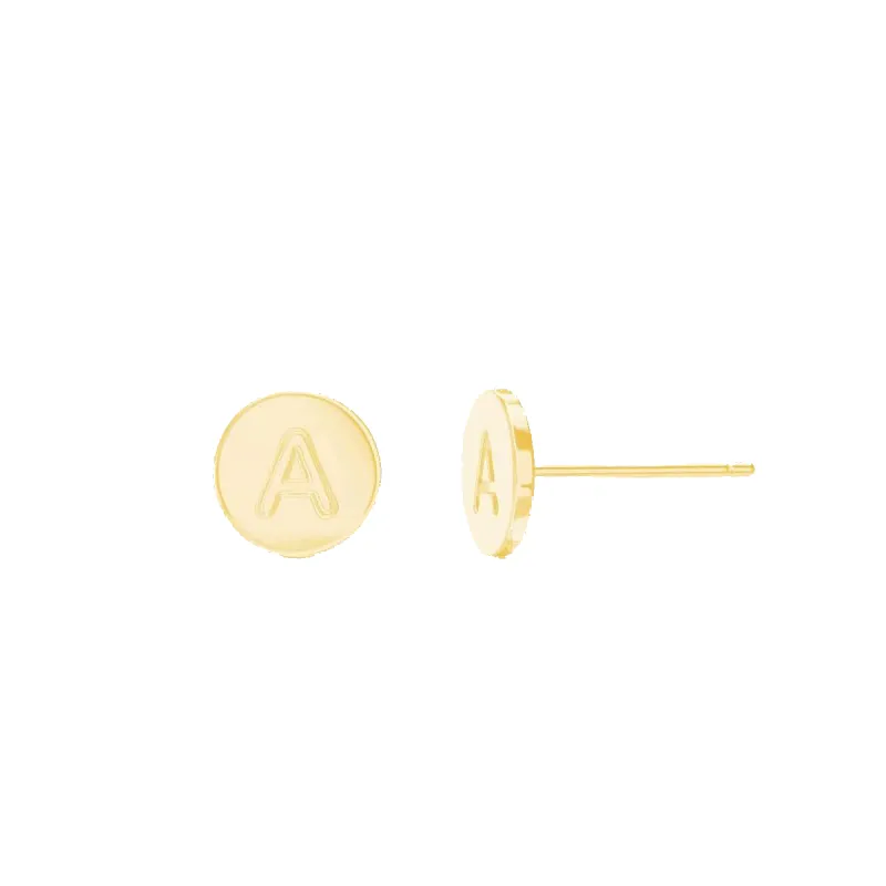 Mini Initial Round Earrings sold by Baby Gold