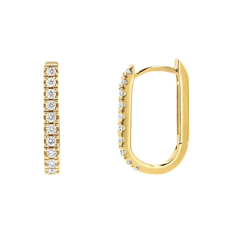Diamond U-Pave Paper Clip Huggie Earrings sold by Baby Gold