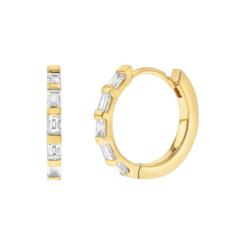 Baguette Huggies Hoop Earrings sold by Baby Gold