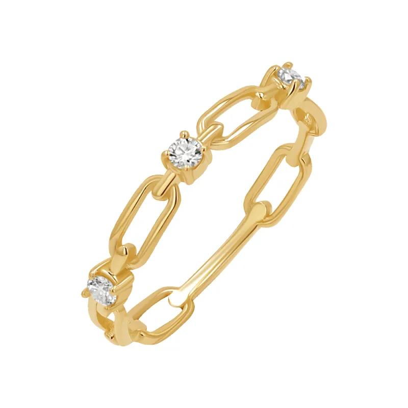 Three Diamond Paper Clip Link Ring sold by Baby Gold