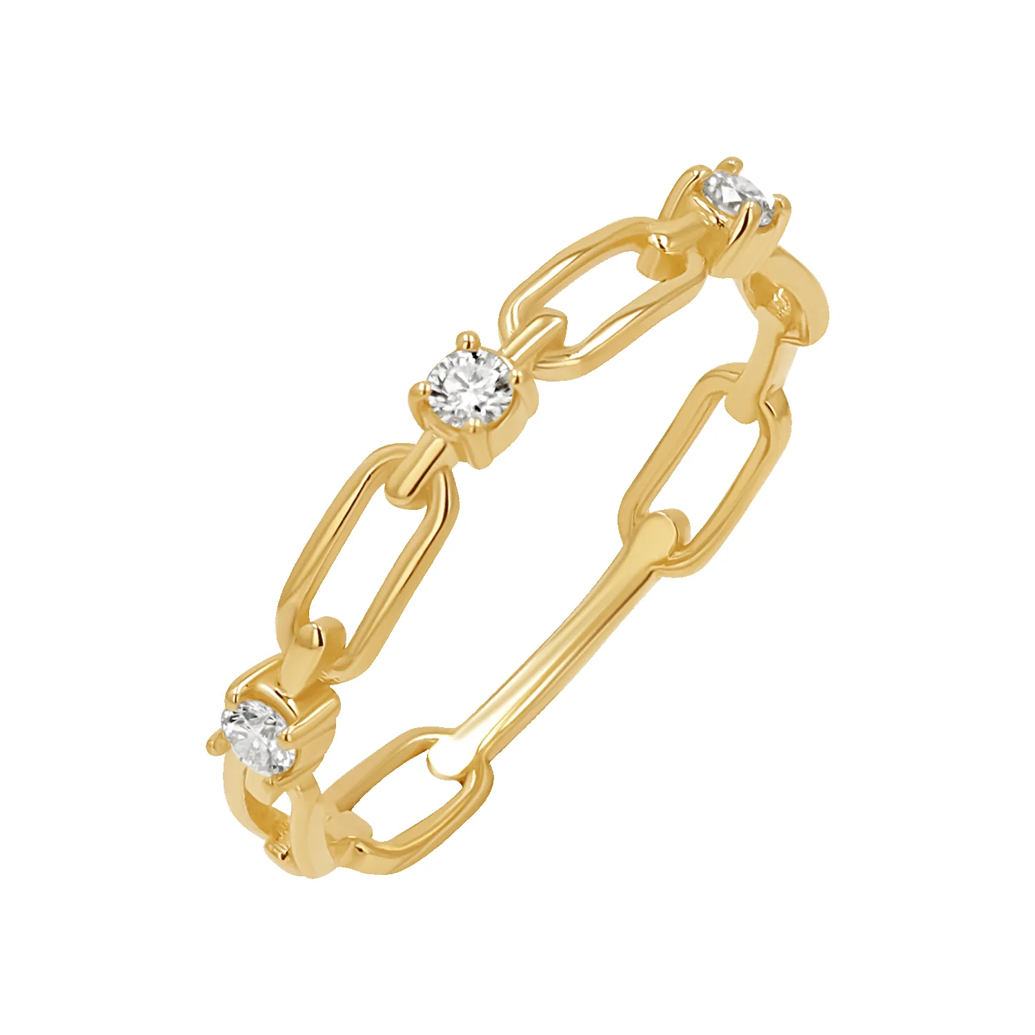 Three Diamond Paper Clip Link Ring sold by Baby Gold