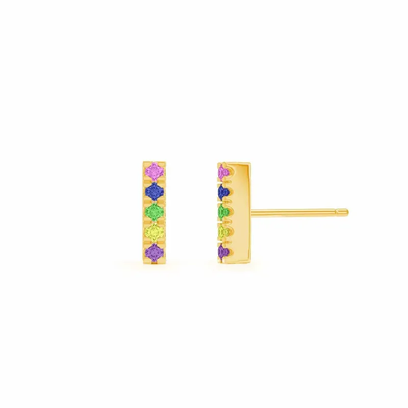 U Pave Petit Rainbow Bar Earrings sold by Baby Gold