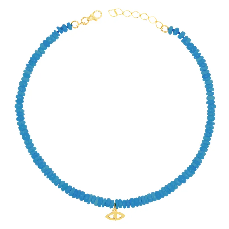 Evil Eye Neon Blue Opal Anklet sold by Baby Gold