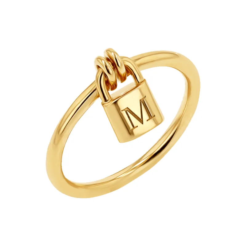 Engravable Initial Love Padlock Ring sold by Baby Gold