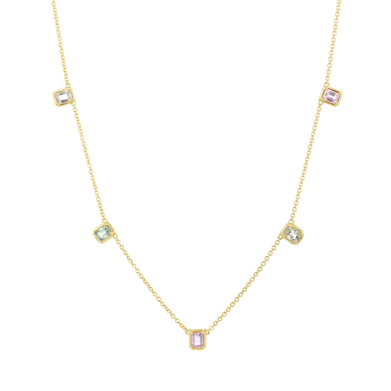 Emerald Cut Sapphire Station Necklace sold by Baby Gold
