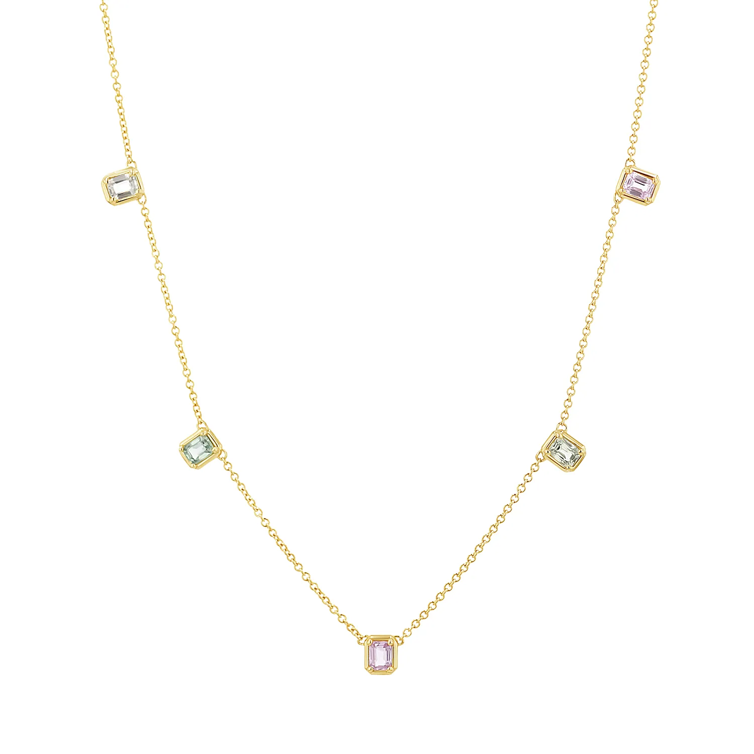 Emerald Cut Sapphire Station Necklace sold by Baby Gold