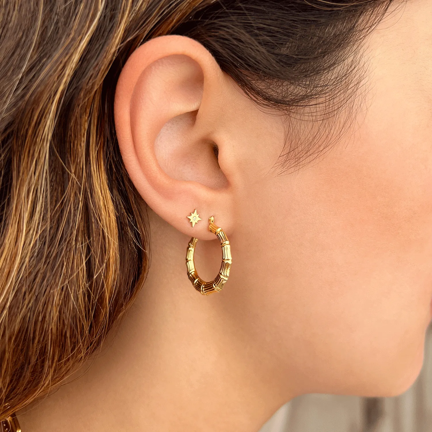 Bamboo Hoop Earrings sold by Baby Gold product image thumbnail 5