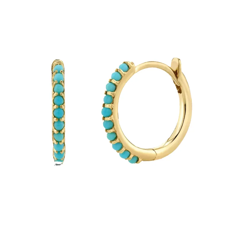 Turquoise Huggie Hoop Earrings sold by Baby Gold